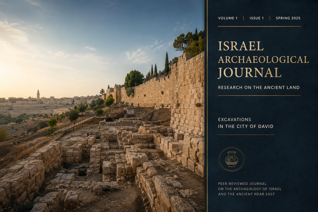 Archäologische Ausgrabungen in Jerusalem neben dem Titelblatt einer wissenschaftlichen Israel-Publikation