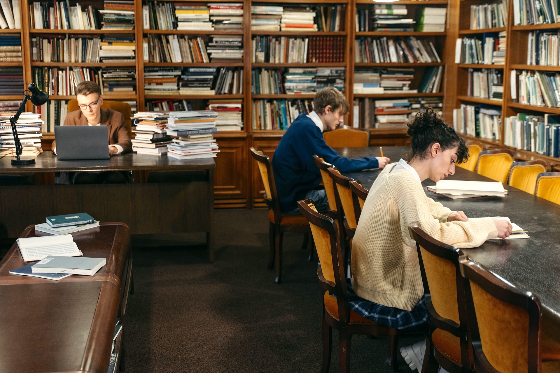 Menschen beim konzentrierten Arbeiten in einer Bibliothek